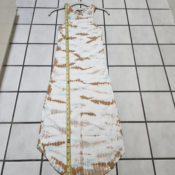 Paia Halter Tank Maxi Dress - White with Brown and Blue Tie Dye Detailing - Picture 4 of 5